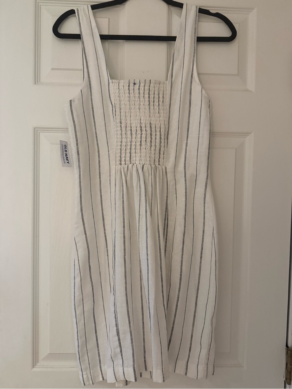 Old Navy White with Black Stripe Smocked Top